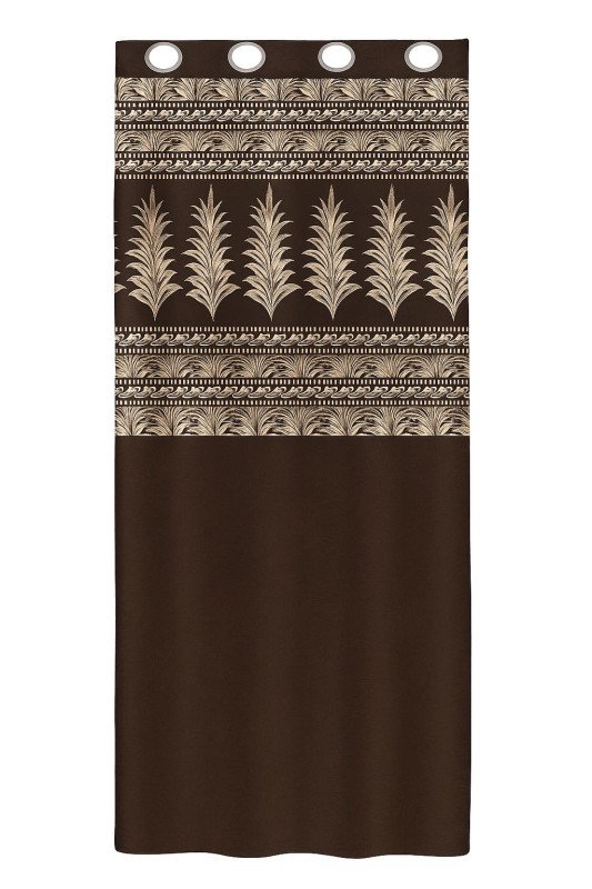 BLUE50 Brown Polyester Leaf Design Eyelet Curtain
