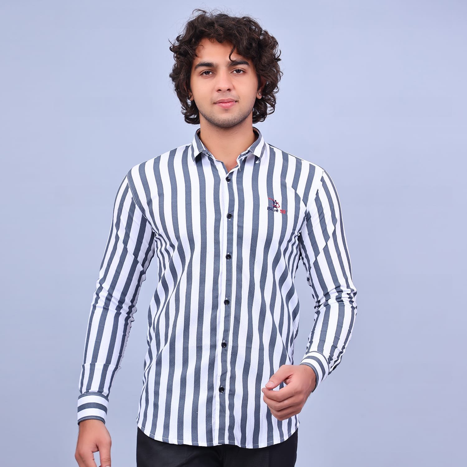 Blue50 Black Strip white shirt With full sleeve